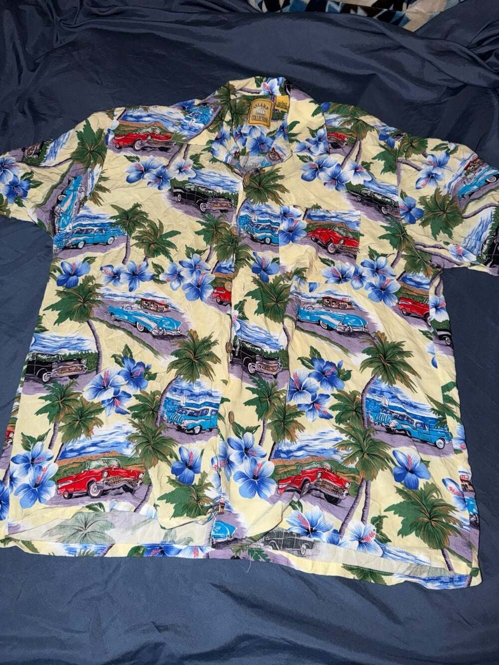 Island Collection Classic Cars Tropical Rayon Hawaiian Shirt Size L  14-0201
